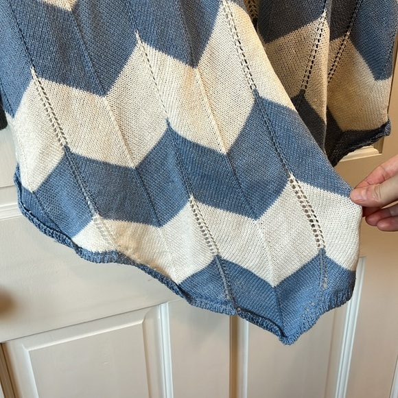 Poof Boutique Pointelle Knit Chevron Open Front Waterfall Cardigan - Size Large - Picture 4 of 12